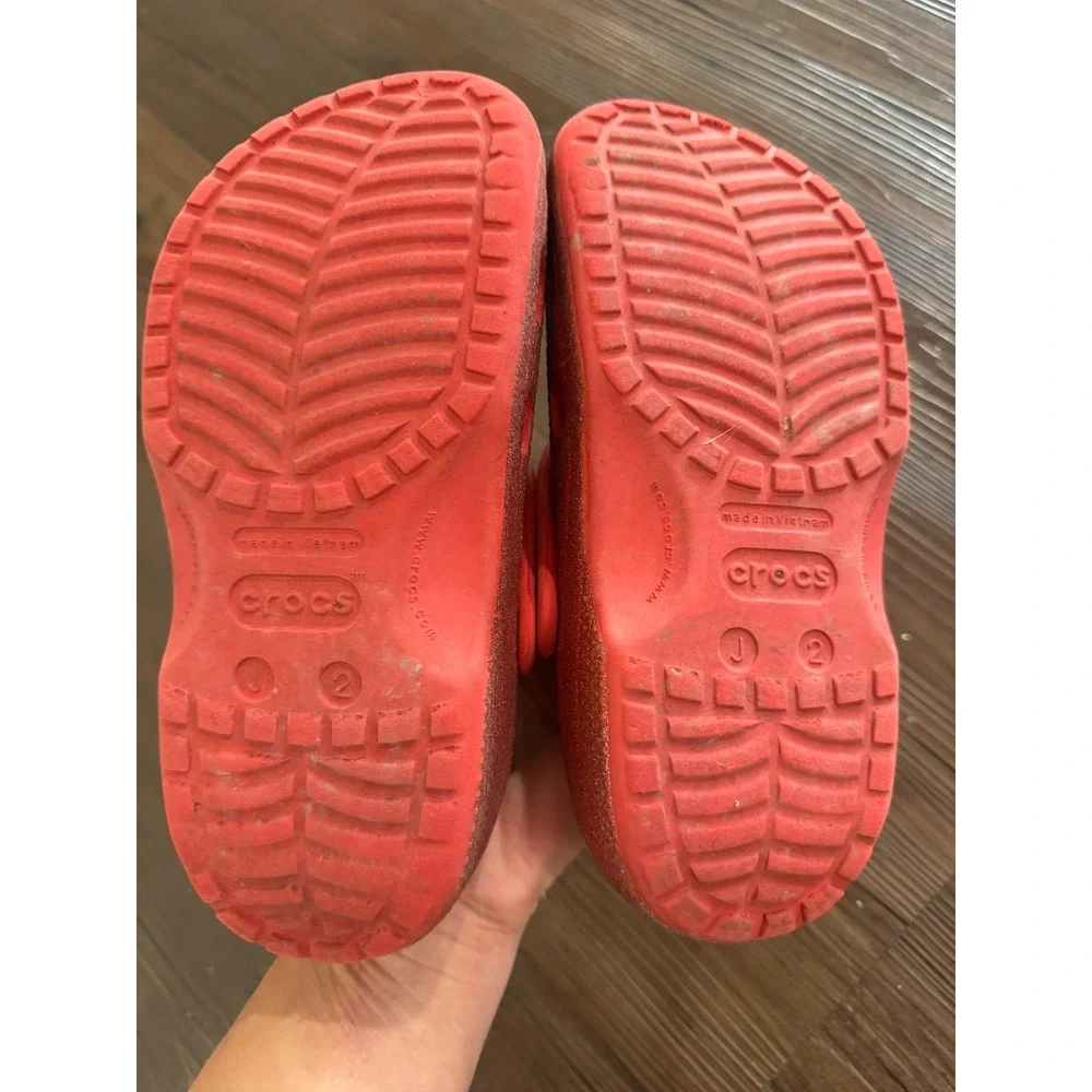 Crocs Kids Classic Glitter Clog Red Sparkle Shoes J2 Pizza Jibbitz Charm